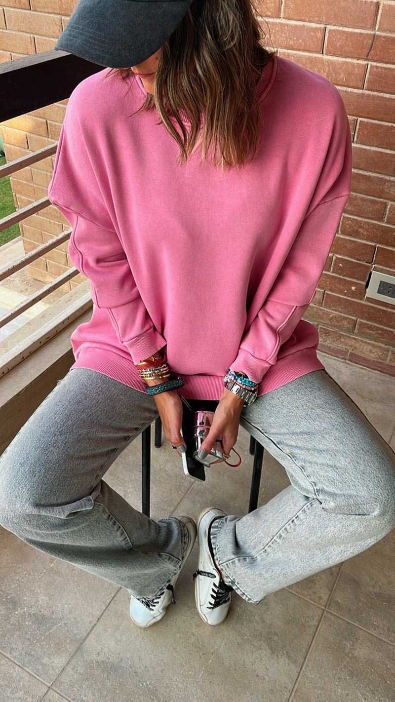 Pink Acid Wash Crew Neck