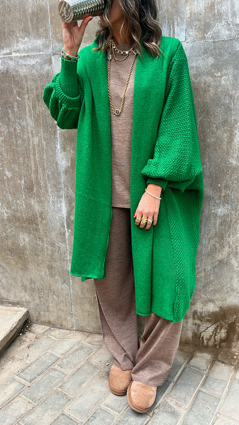 Green Heavy Shawl Knit Cardi