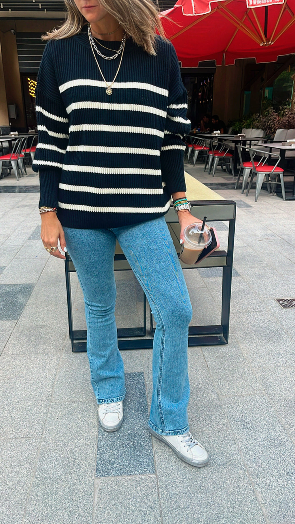 White All About Stripes Pullover