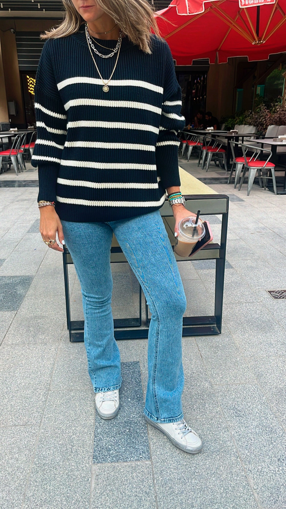 White All About Stripes Pullover