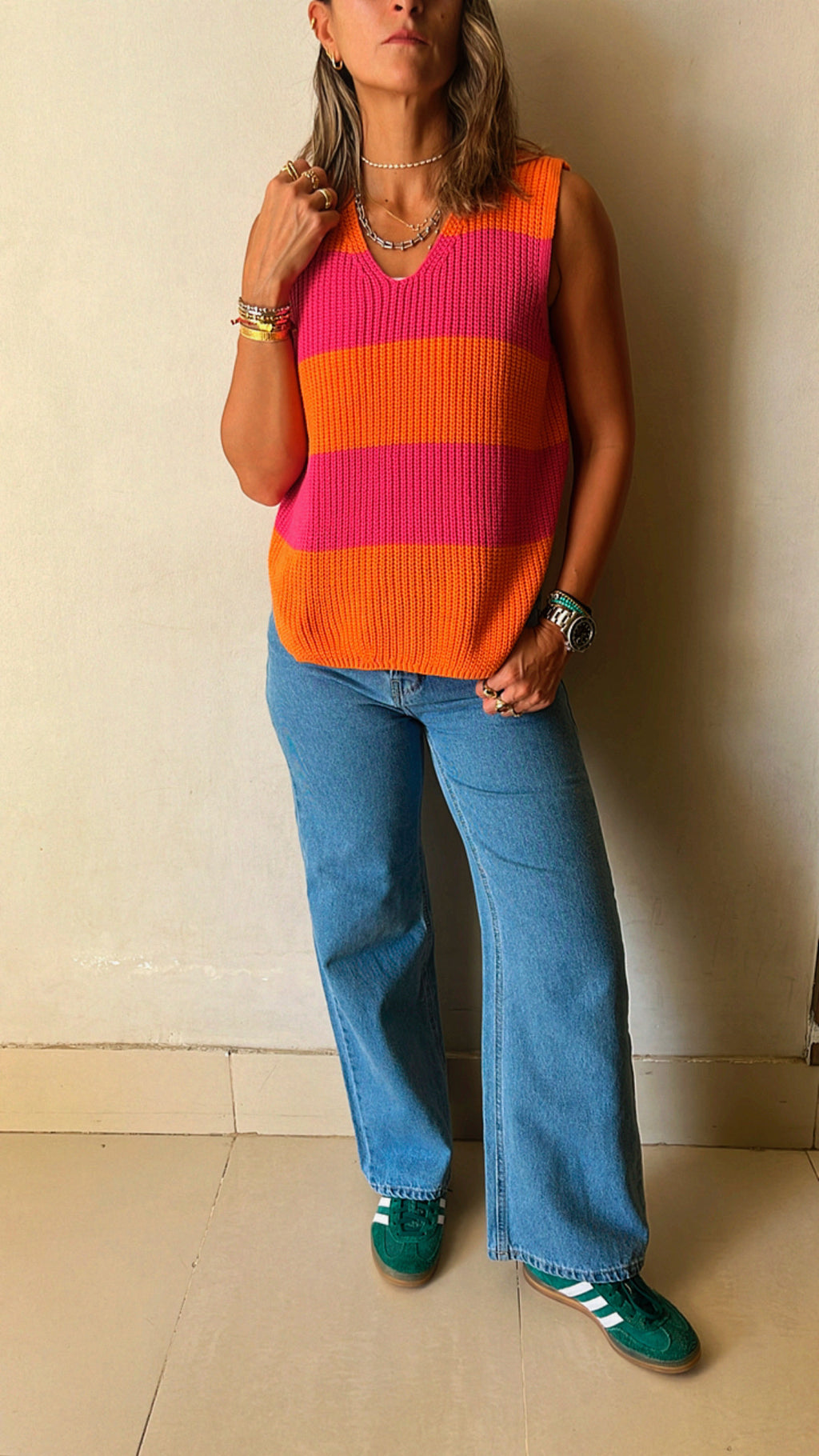 Orange & Fuchsia Striped Vest