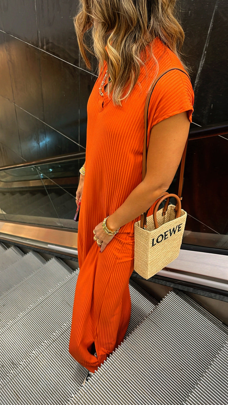 Rust Ribbed Tee Maxi Dress