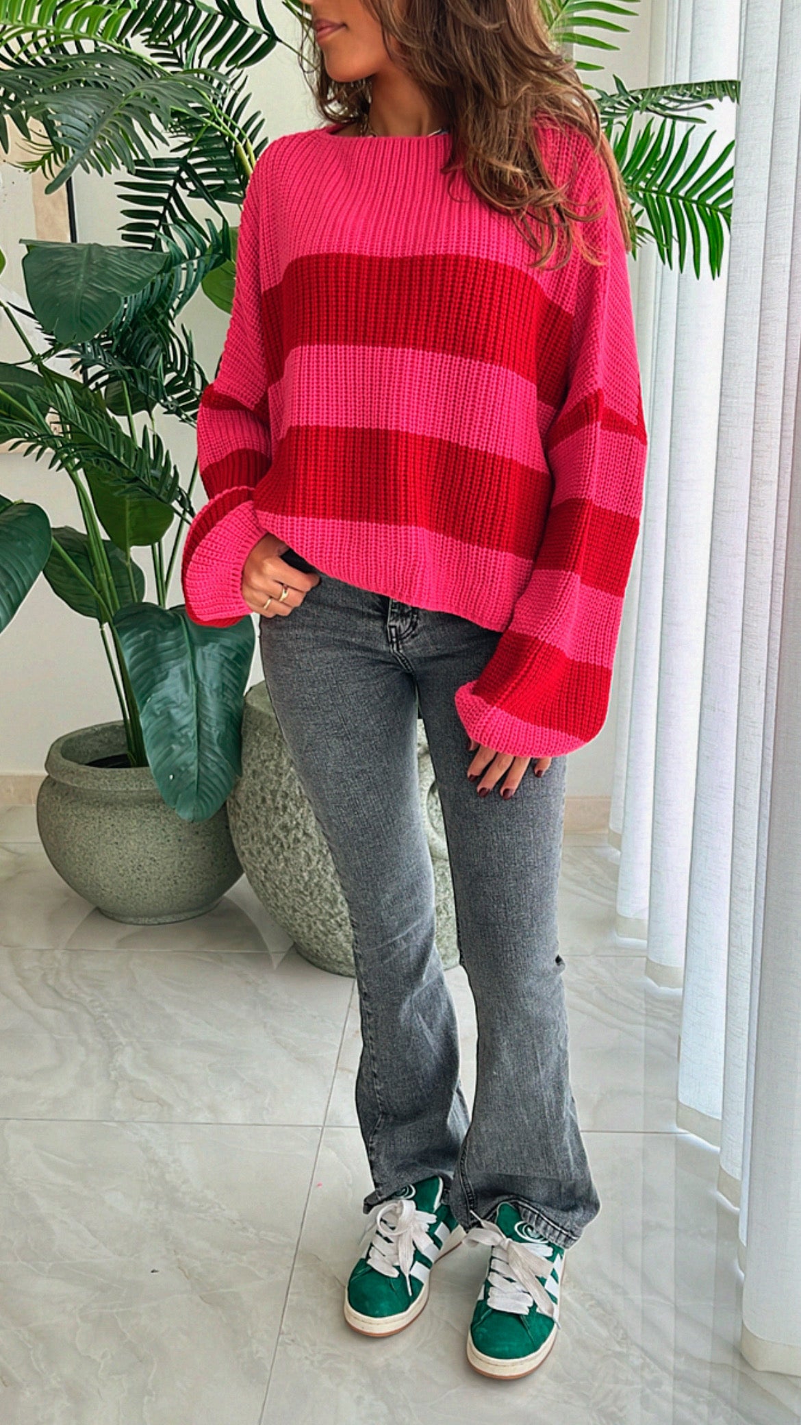 Red Chunky Striped Knit