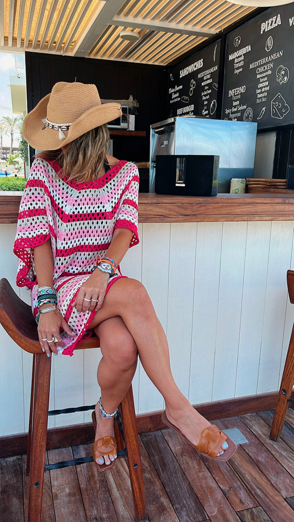 Fuchsia Crochet Striped Coverup