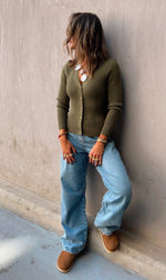 Olive Contour Buttoned Cardigan