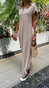 Beige Ribbed Tee Maxi Dress