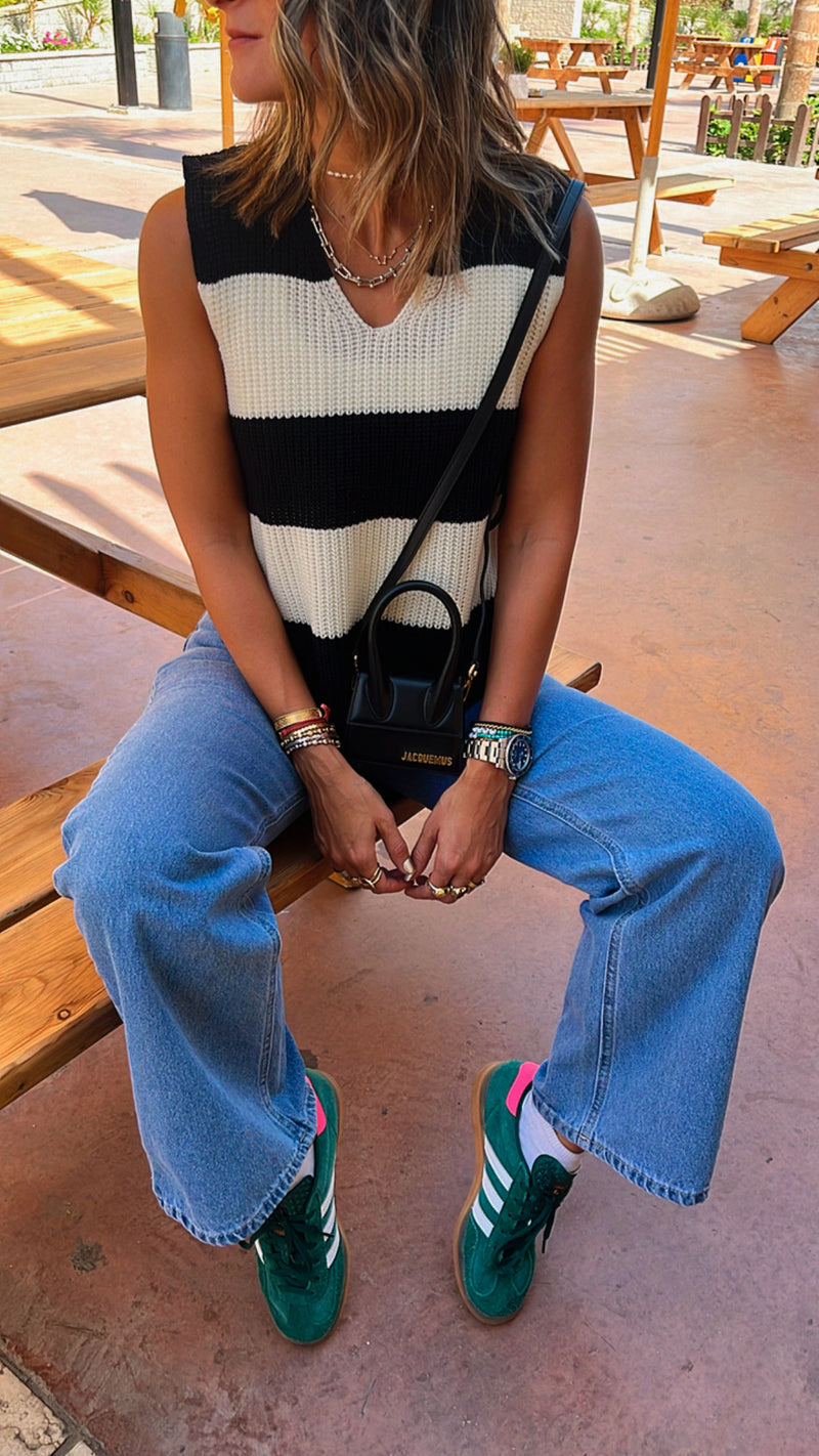White & Navy Striped Vest