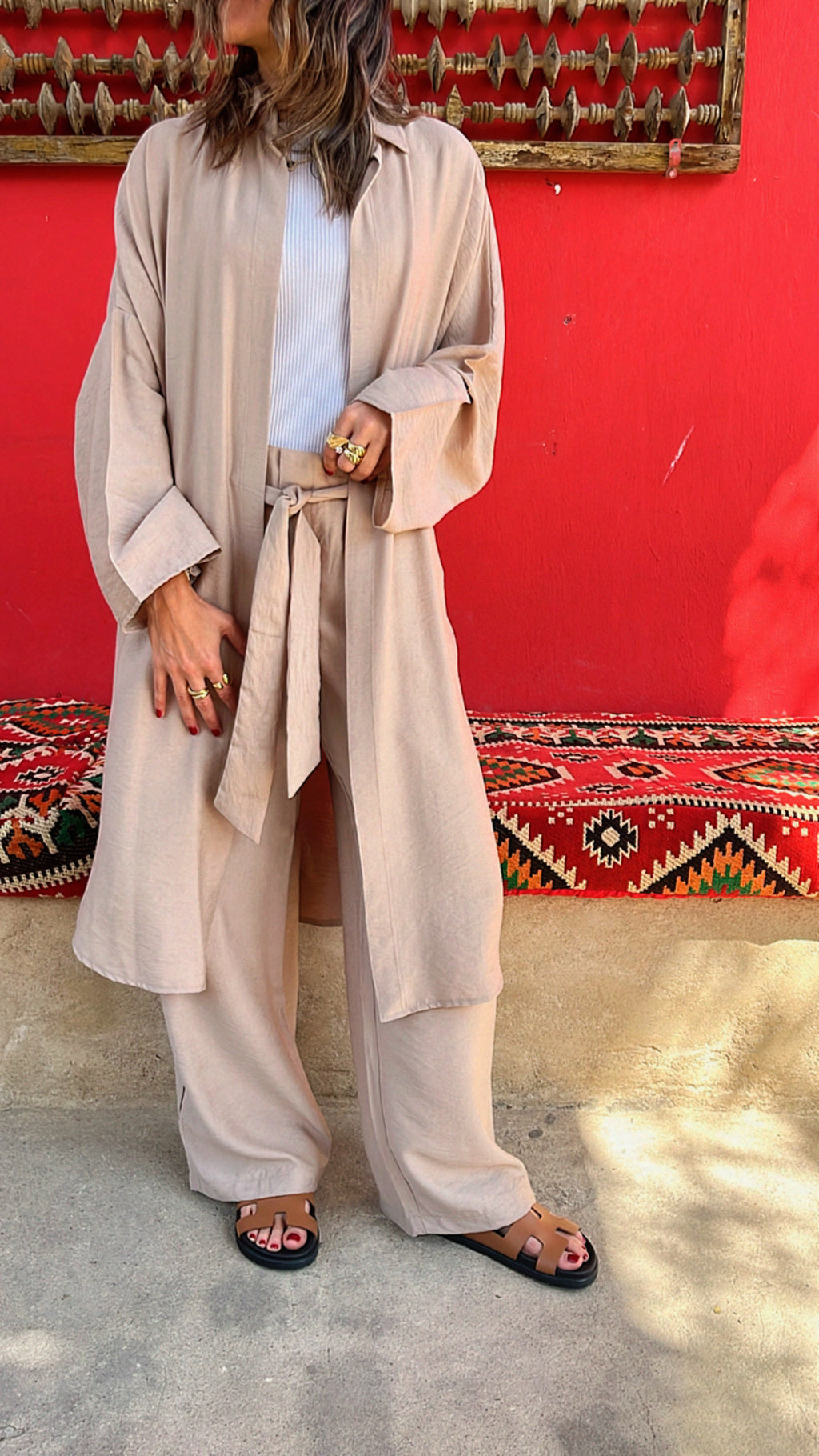 Beige Basic Linen Kimono