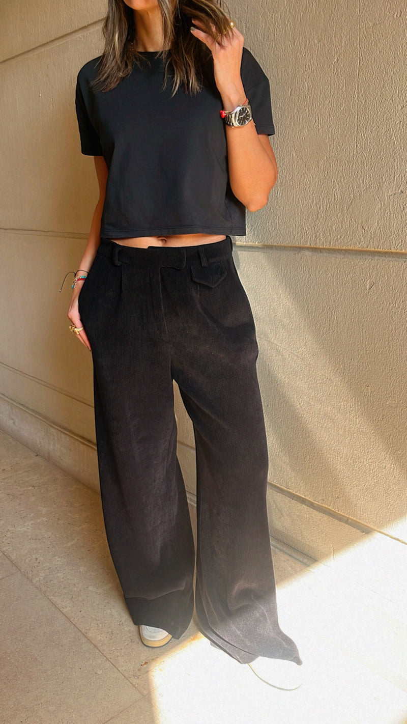 Black Corduroy Accent Trousers