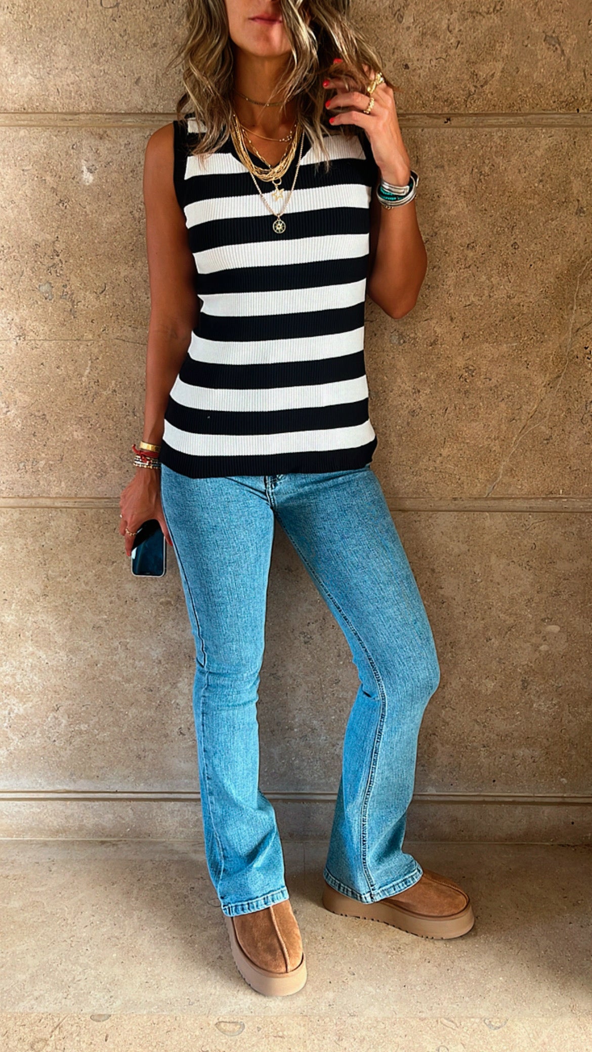 White 101 Interknit Striped Tank Top