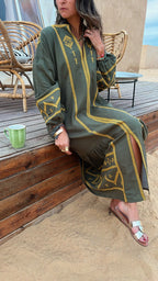 Olive Embroidered Midi Dress