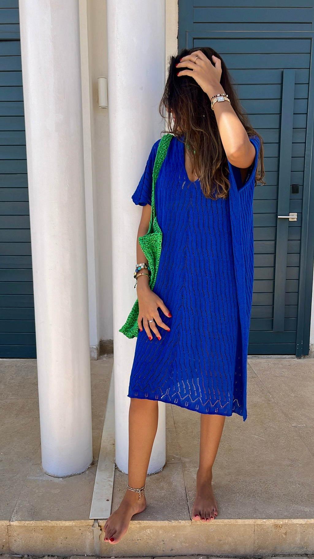 Blue Light Crochet Tee Coverup Dress