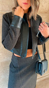 Black Leather Jacket Skirt Set