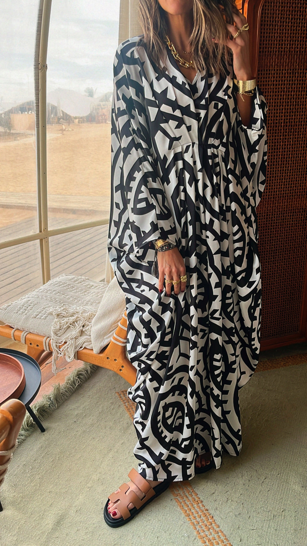 Black Abstract Monochrome Kaftan