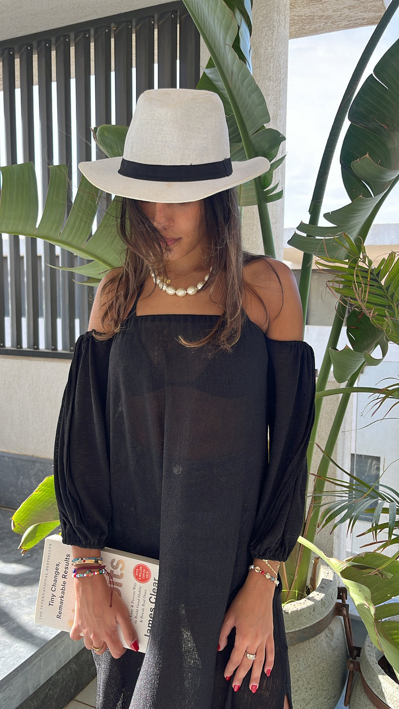Black Glowing And Flowing Off Shoulder Coverup