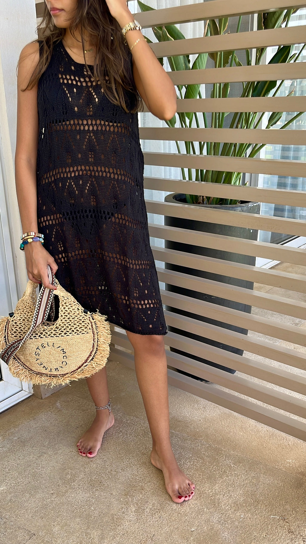 Black Light Crochet Dress Coverup