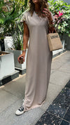 Beige Ribbed Tee Maxi Dress