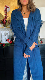 Blue Longline Braided Sleeve Cardigan