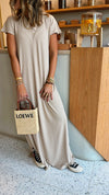 Beige Ribbed Tee Maxi Dress