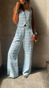 Blue Tweed Print Pants