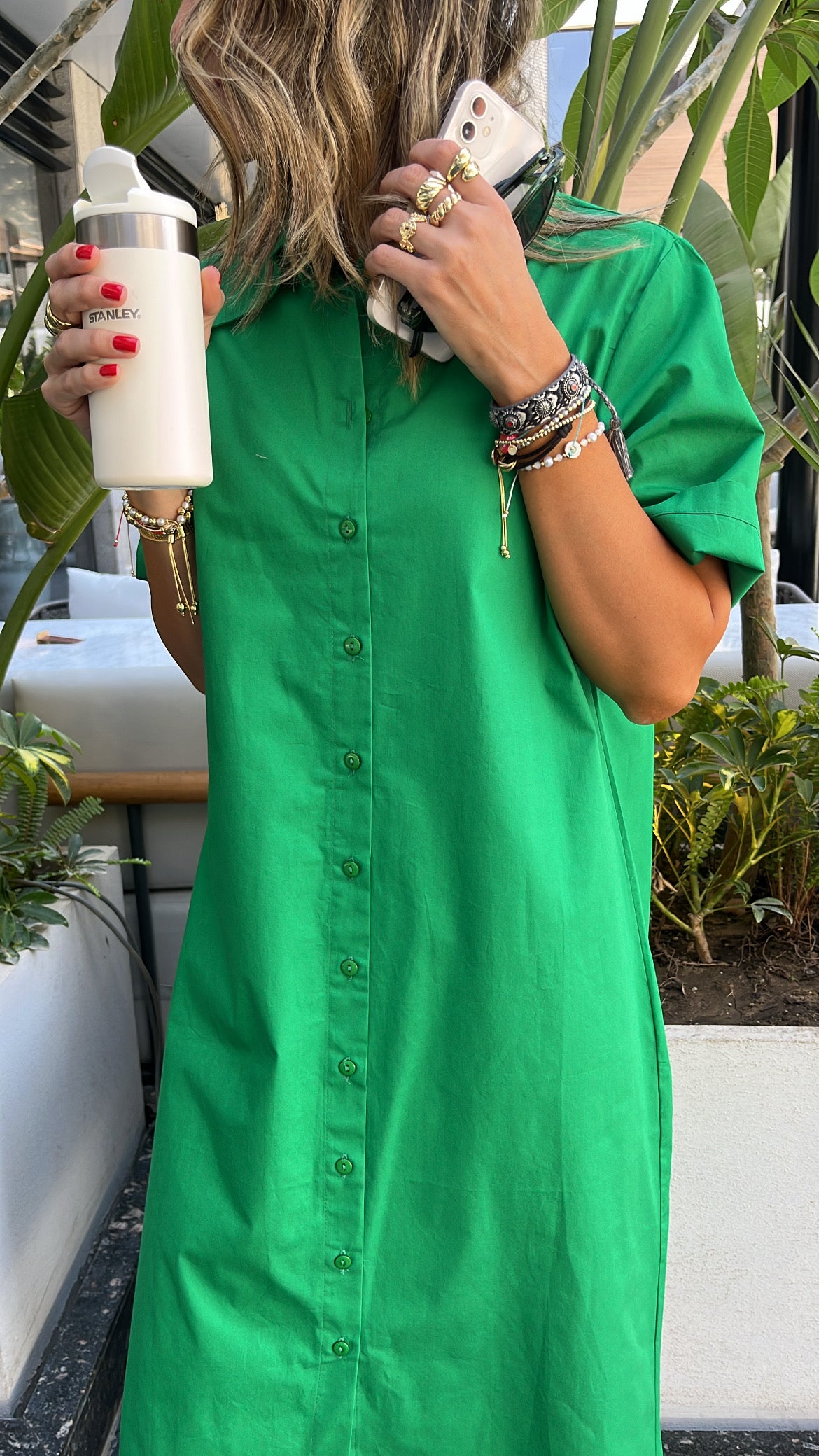 Green T-shirt Shirt Dress