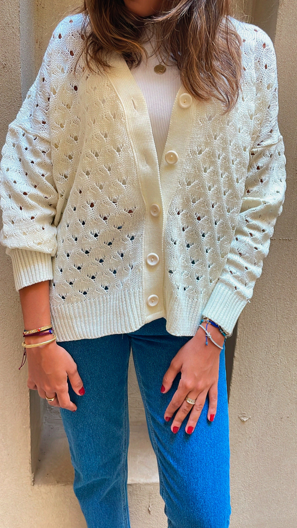 Ivory V Button Light Cardi