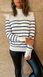 White Striped Basic Turtle Neck