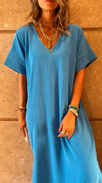 Turquoise Crepe V Side Slit Dress