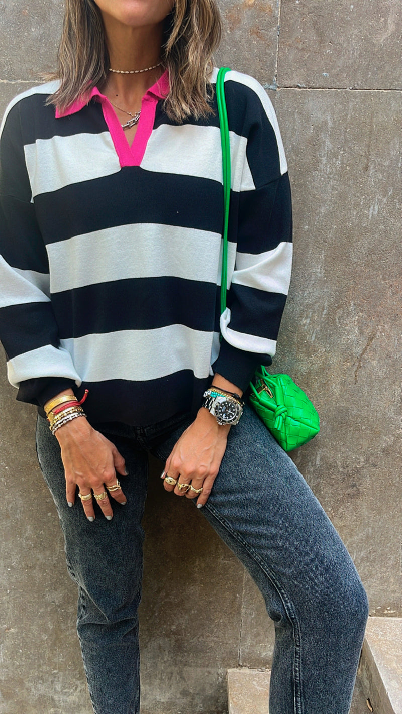 Black & Fuchsia Preppy Top