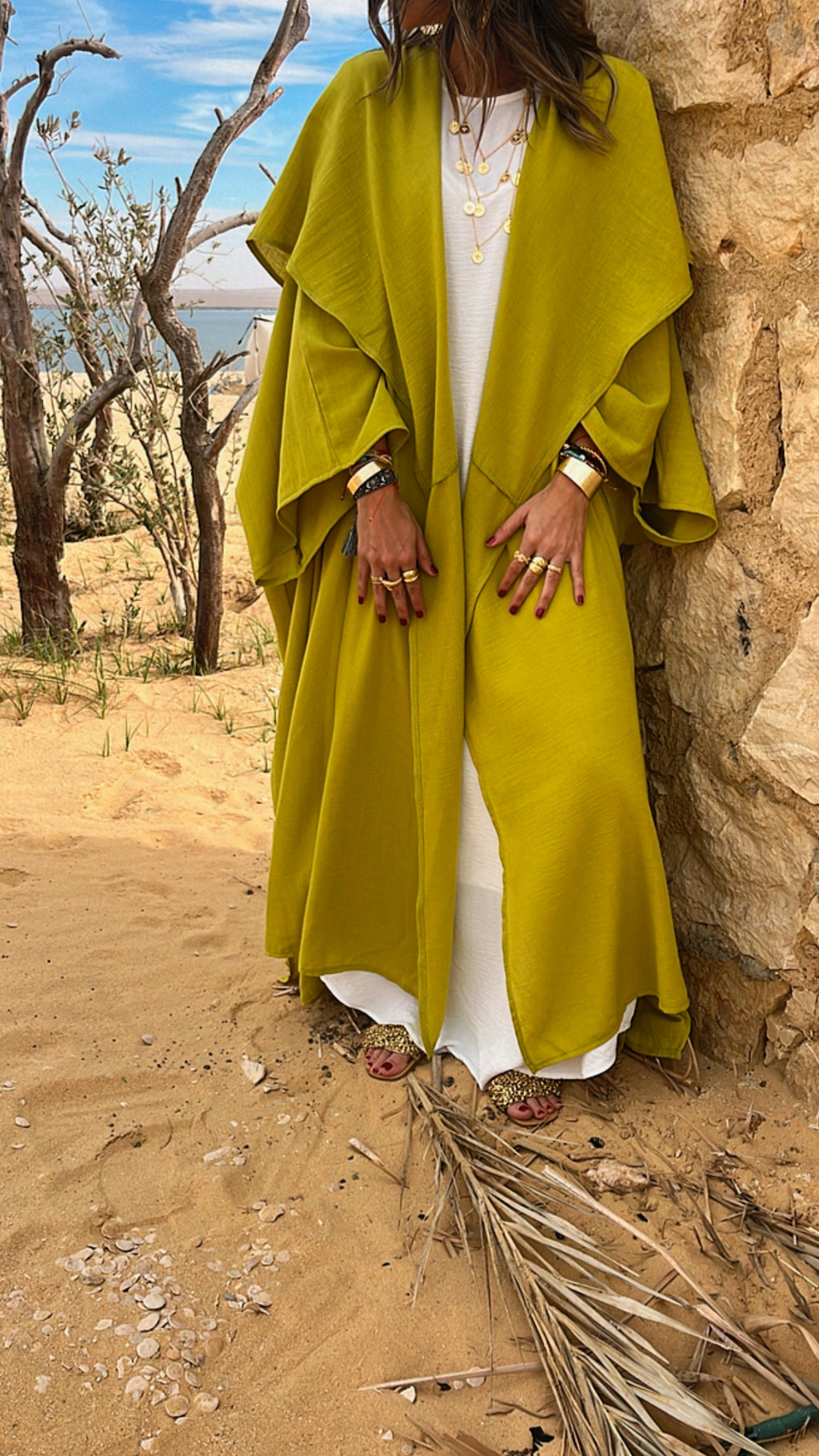 Lime Layered Hooded Kimono