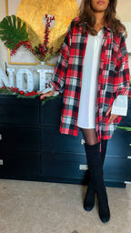Red Buckled Flannel Longline Shirt