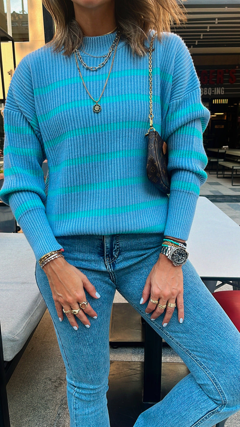 Blue All About Stripes Pullover