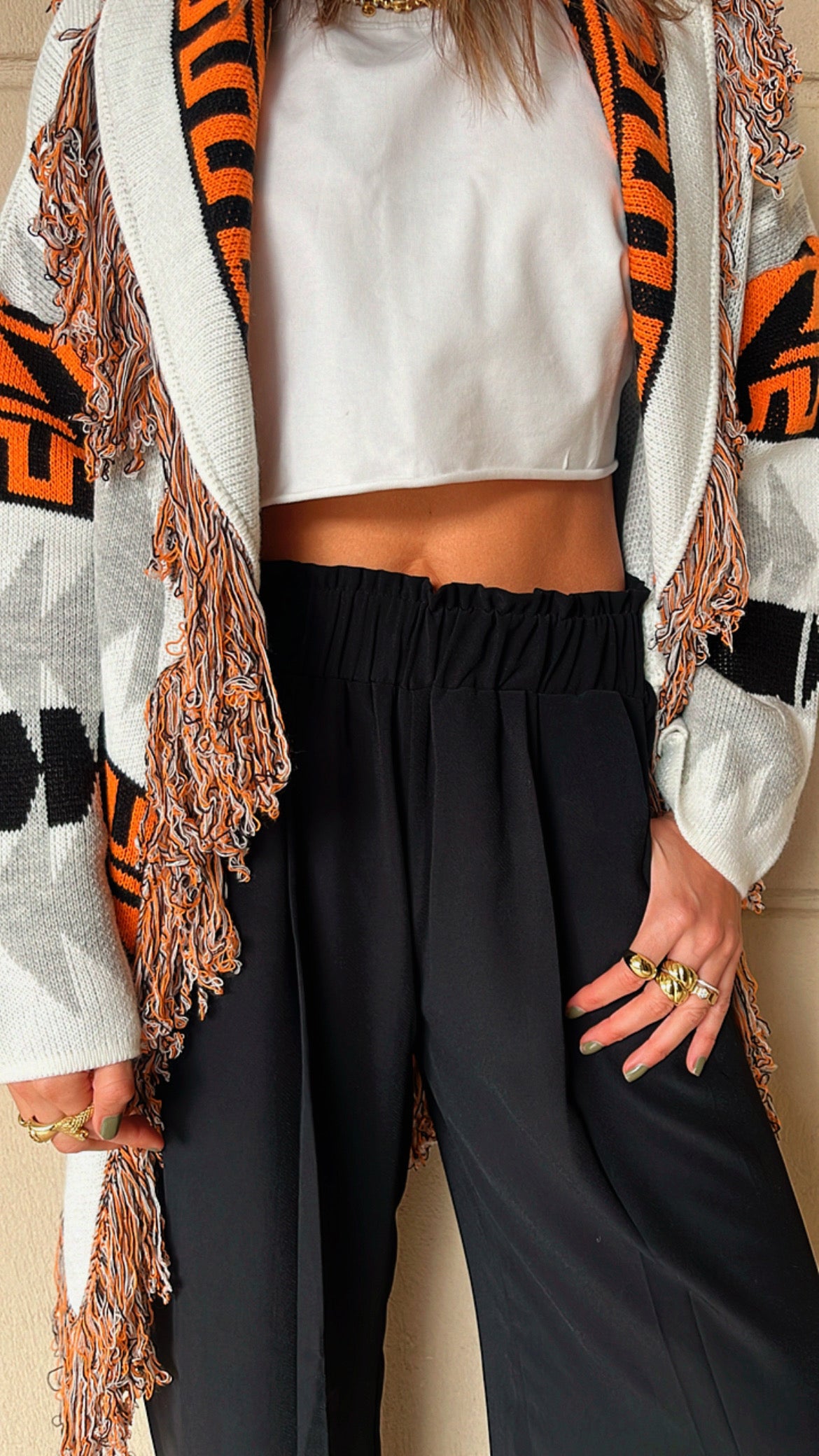 Black Elastic Waist Flare Pants