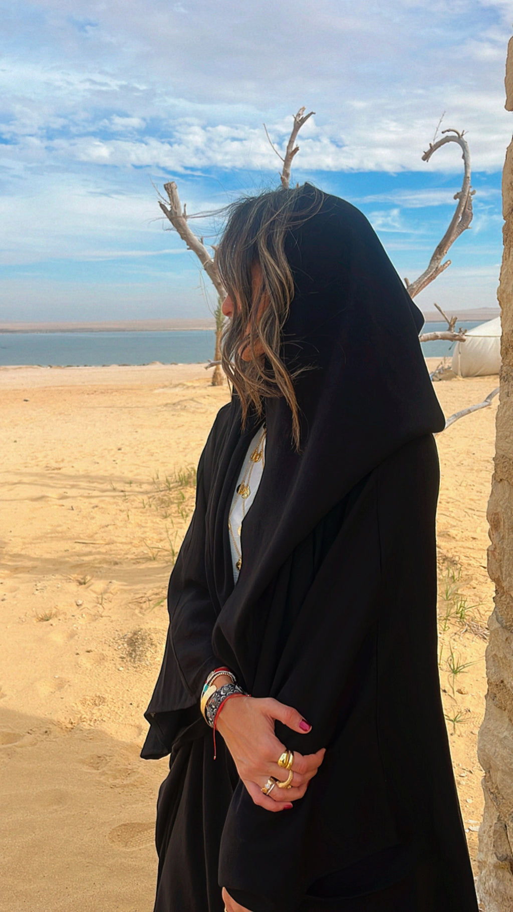 Black Layered Hooded Kimono