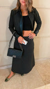Black Leather Jacket Skirt Set