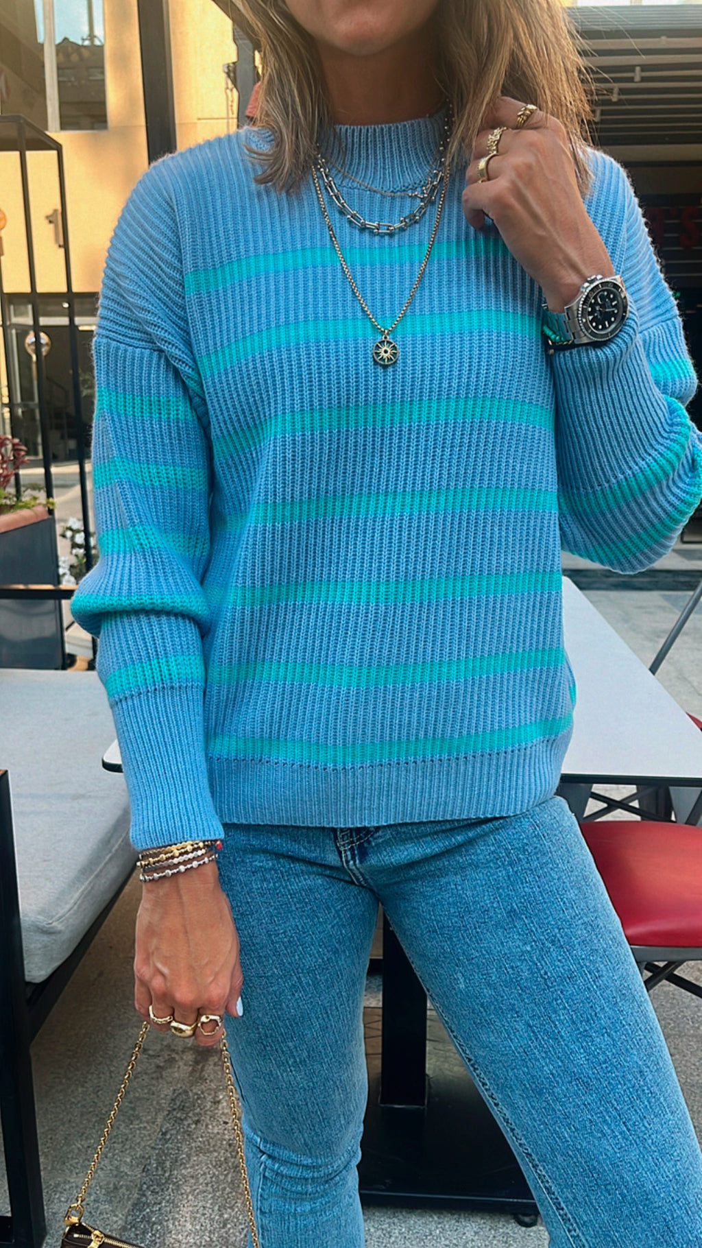 Blue All About Stripes Pullover