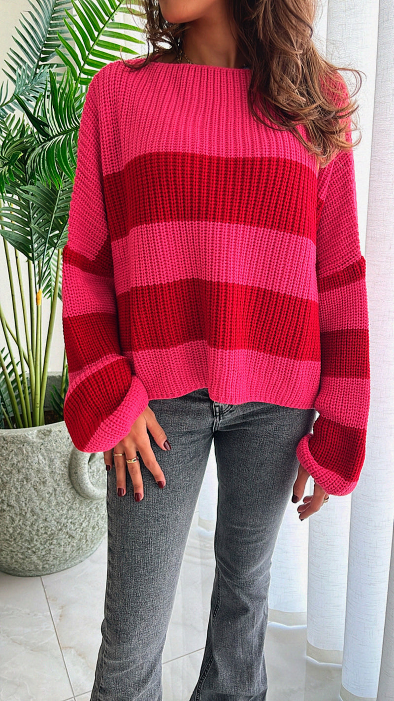 Red Chunky Striped Knit