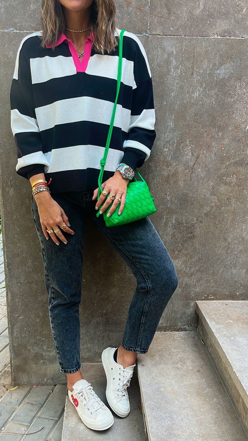 Black & Fuchsia Preppy Top