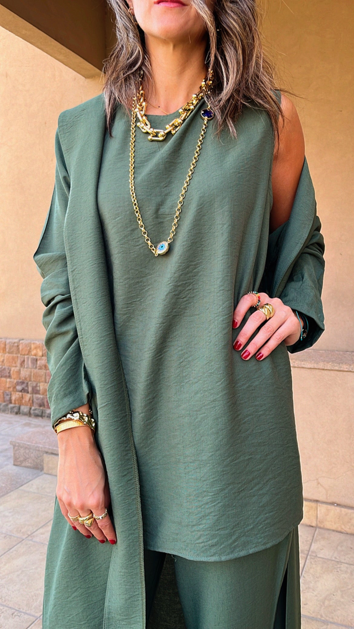 Olive 3 Piece Kimono Set
