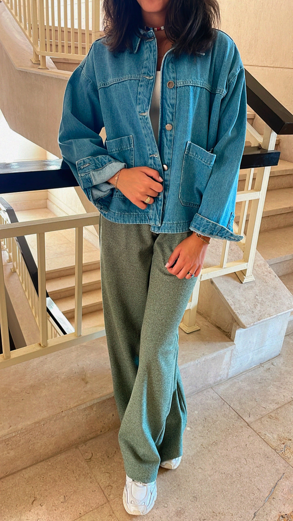 Green Loose Classic Pants