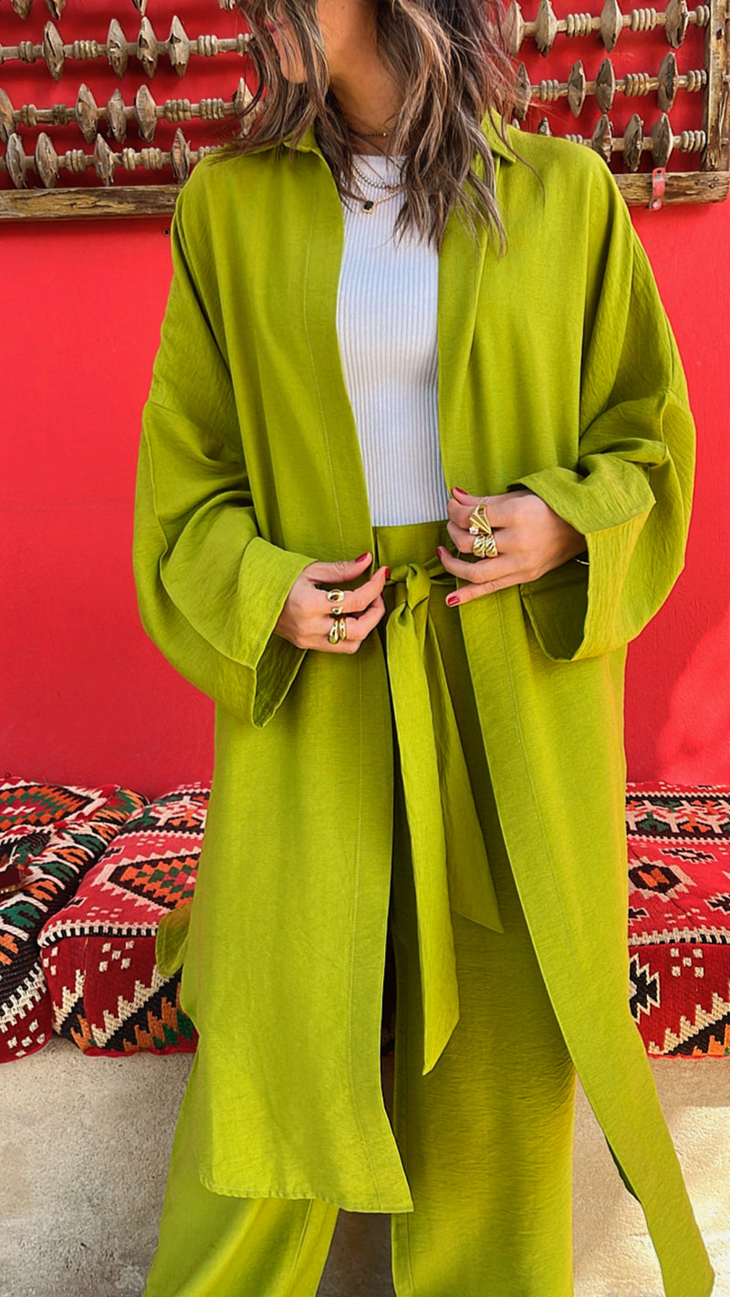 Lime Basic Linen Kimono