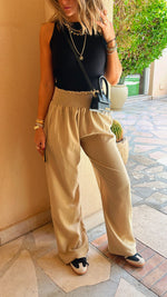 Beige Elastic Boho Pants