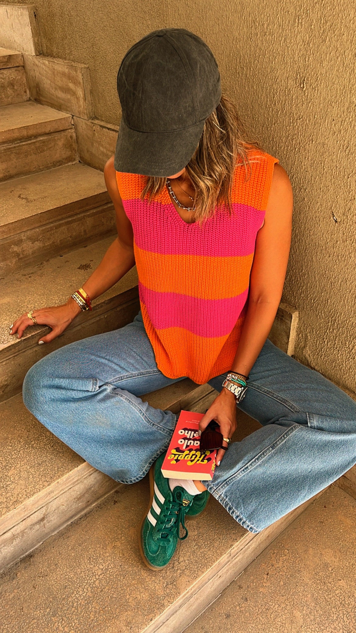 Orange & Fuchsia Striped Vest