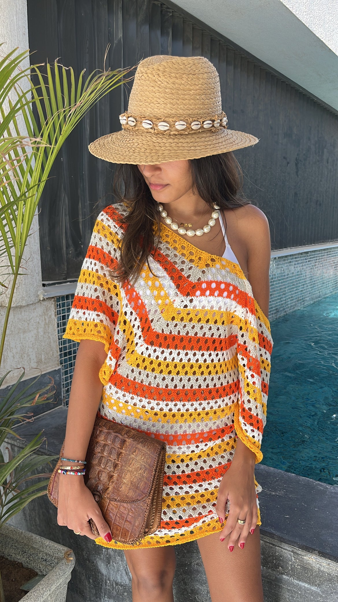 Yellow Crochet Striped Coverup