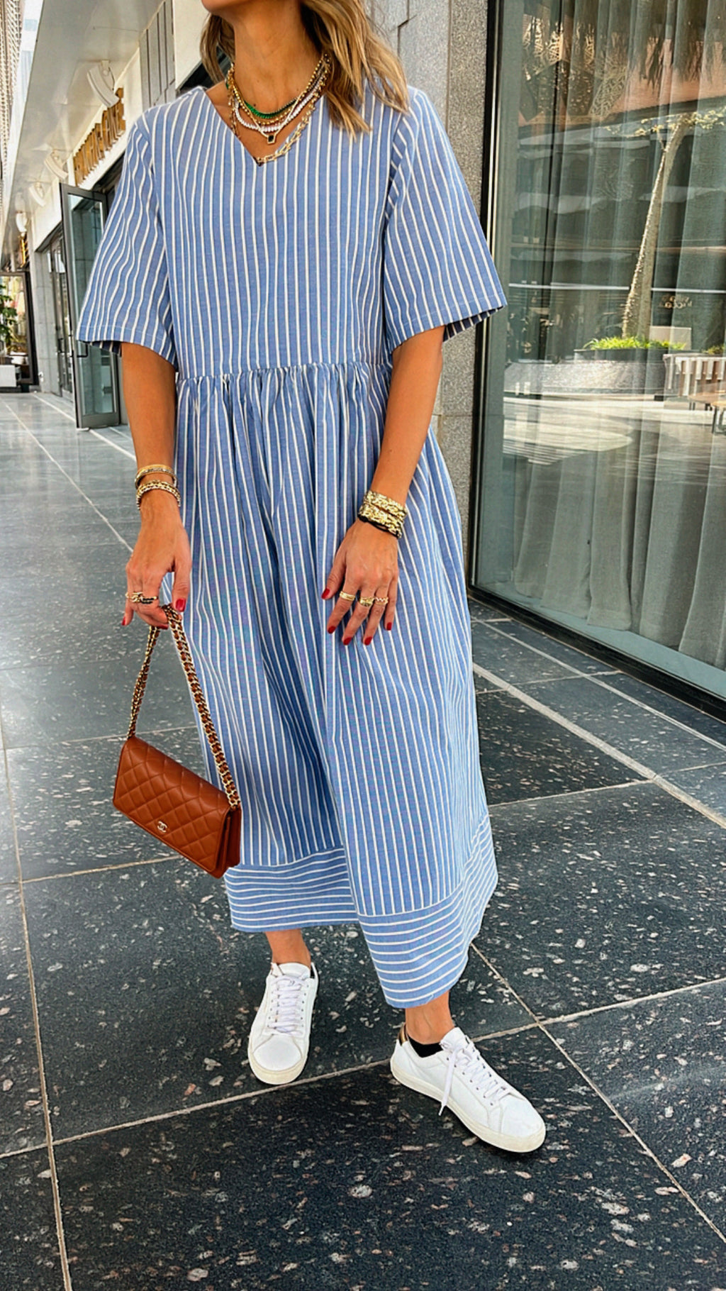 Blue Pinstripe Linen Dress