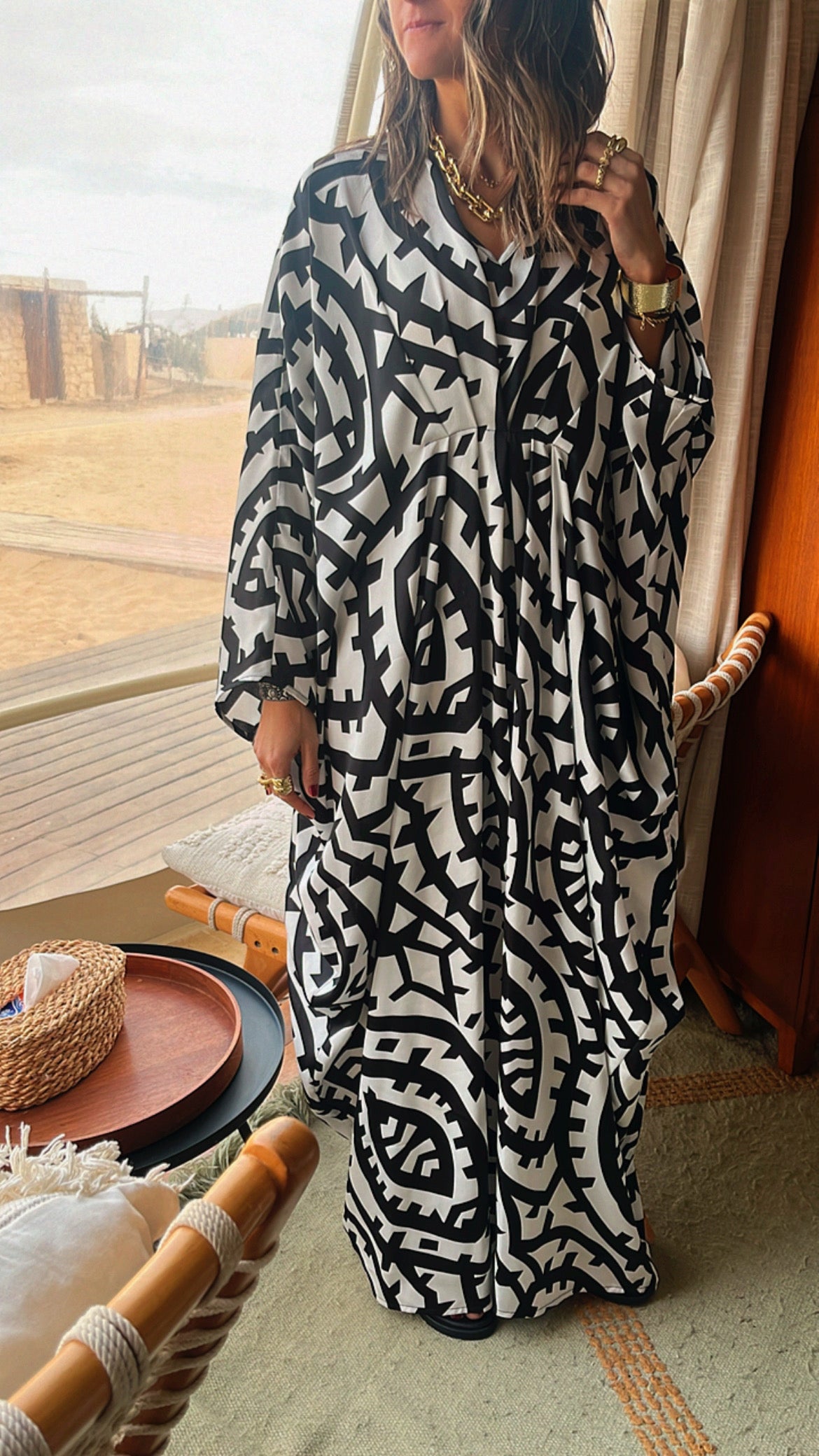 Black Abstract Monochrome Kaftan