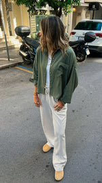 Olive Lined Linen Cropped Shirt