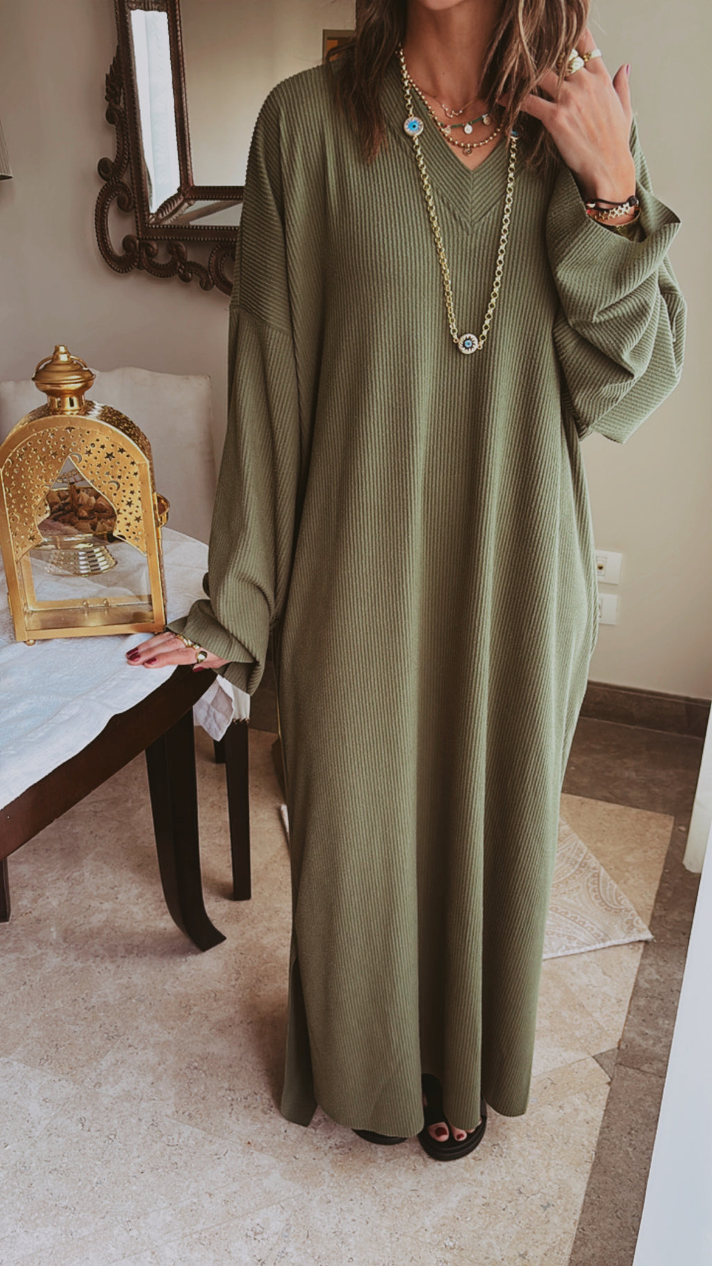 Olive Soft Ribbed Knit Dress