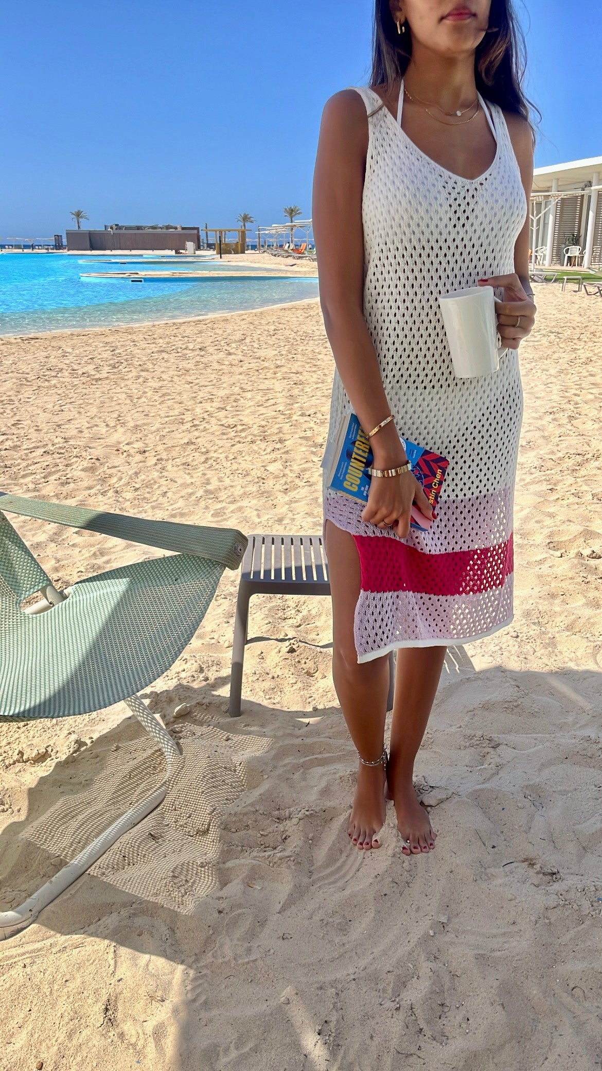 Fuchsia Colorblock Trim Crochet Coverup