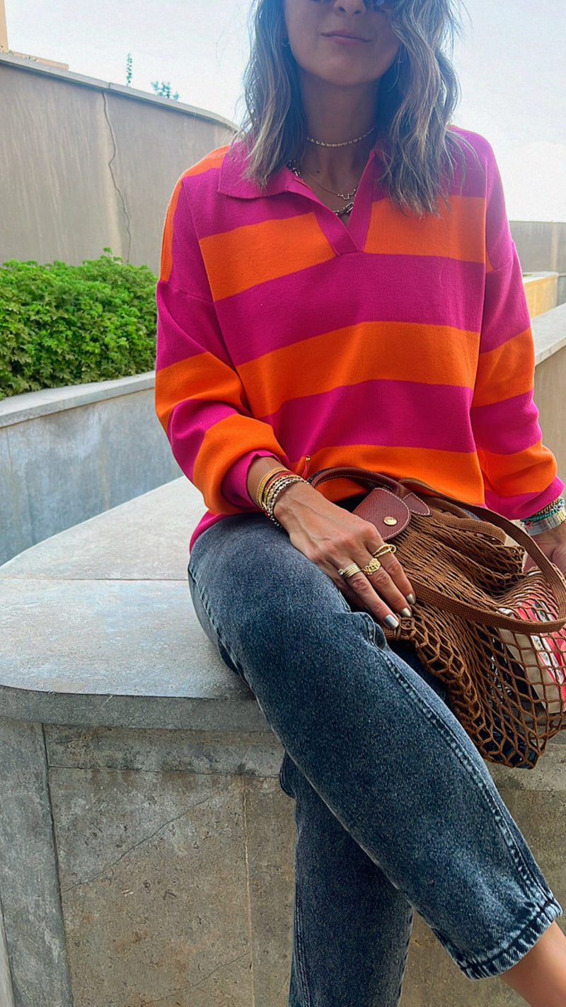 Fuchsia & Orange Preppy Top